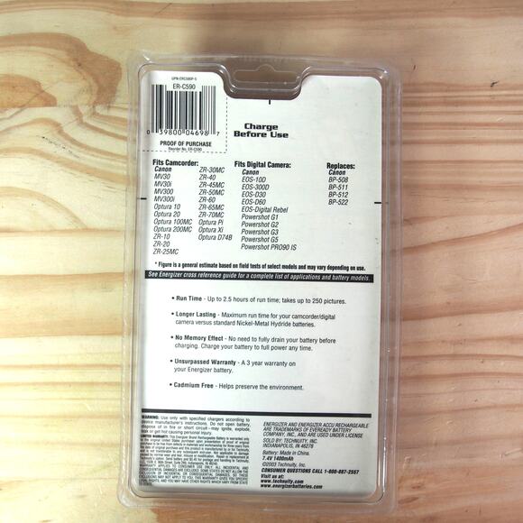 Energizer ER-C590 Rechargeable Fits CANON Camcorder Digital Camera Battery NOS - Picture 2 of 2